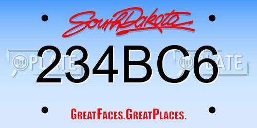 234BC6 South Dakota License Plate