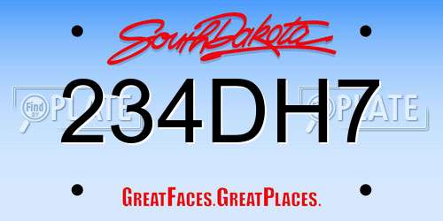 234DH7 South Dakota License Plate