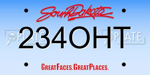 234OHT South Dakota License Plate