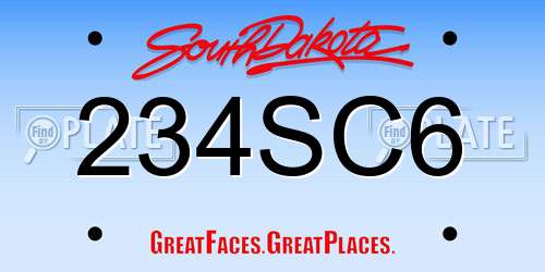 234SC6 South Dakota License Plate