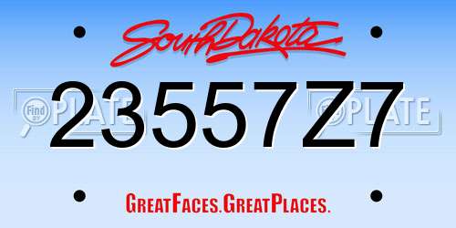 23557Z7 South Dakota License Plate