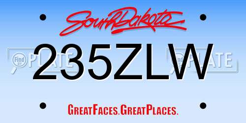 235ZLW South Dakota License Plate