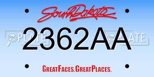 2362AA South Dakota License Plate