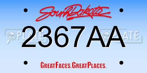 2367AA South Dakota License Plate
