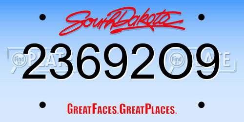 23692O9 South Dakota License Plate