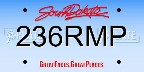 236RMP South Dakota License Plate