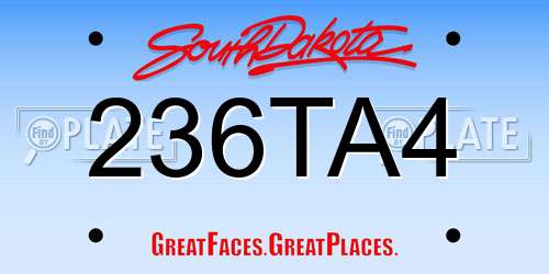 236TA4 South Dakota License Plate