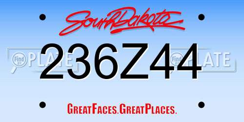 236Z44 South Dakota License Plate