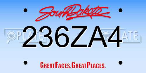 236ZA4 South Dakota License Plate