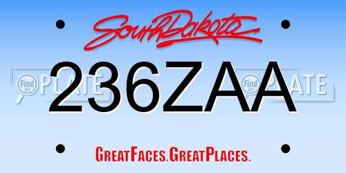 236ZAA South Dakota License Plate