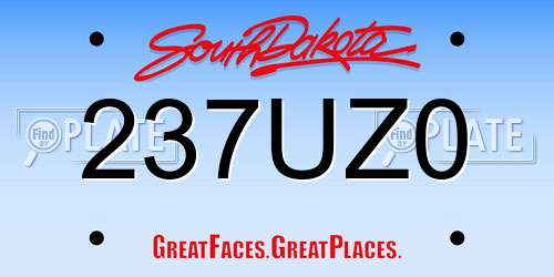 237UZ0 South Dakota License Plate