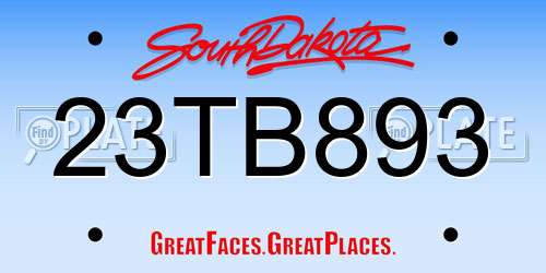 23TB893 South Dakota License Plate