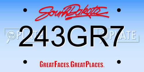 243GR7 South Dakota License Plate