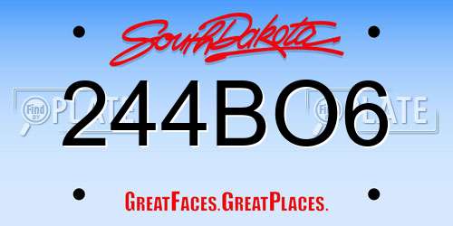 244BO6 South Dakota License Plate