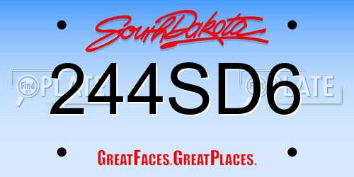 244SD6 South Dakota License Plate