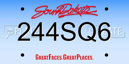 244SQ6 South Dakota License Plate