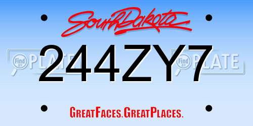 244ZY7 South Dakota License Plate