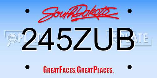 245ZUB South Dakota License Plate
