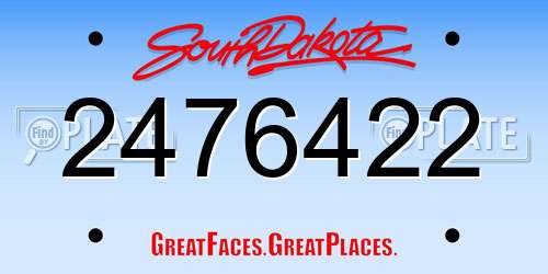 2476422 South Dakota License Plate