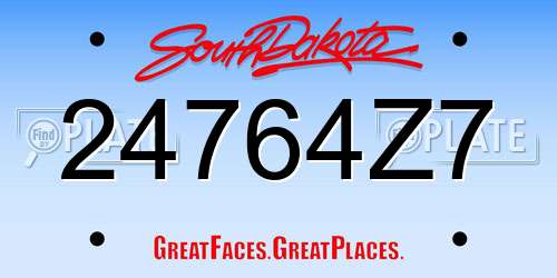 24764Z7 South Dakota License Plate
