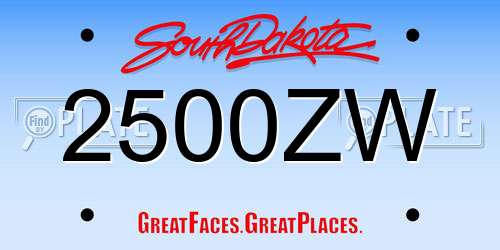 2500ZW South Dakota License Plate