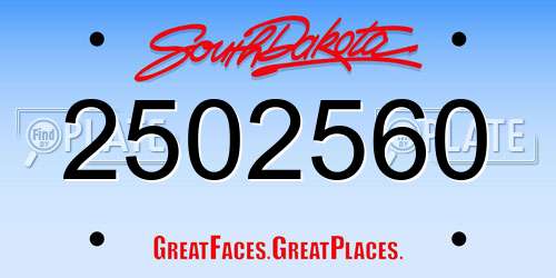 2502560 South Dakota License Plate