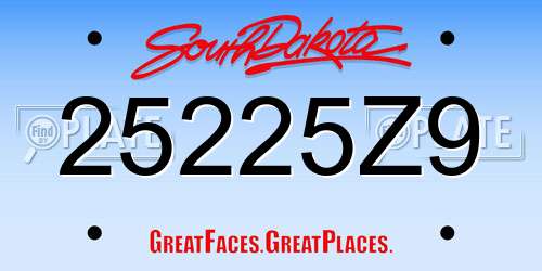 25225Z9 South Dakota License Plate