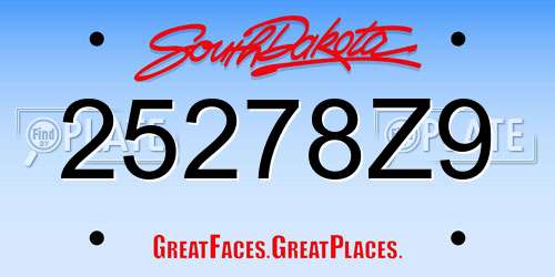 25278Z9 South Dakota License Plate