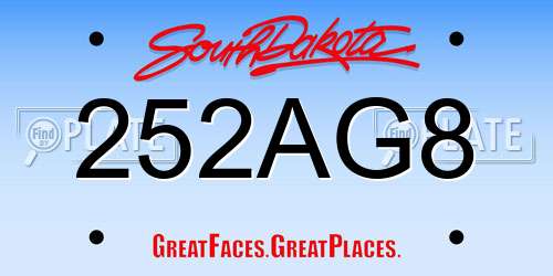252AG8 South Dakota License Plate