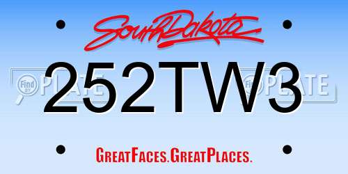 252TW3 South Dakota License Plate