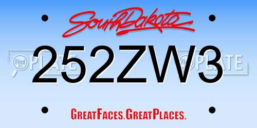 252ZW3 South Dakota License Plate
