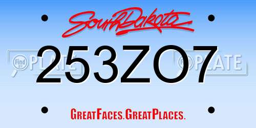253ZO7 South Dakota License Plate