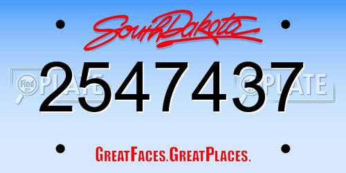 2547437 South Dakota License Plate