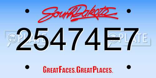 25474E7 South Dakota License Plate