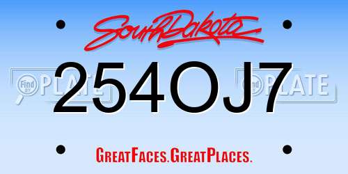 254OJ7 South Dakota License Plate