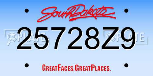 25728Z9 South Dakota License Plate