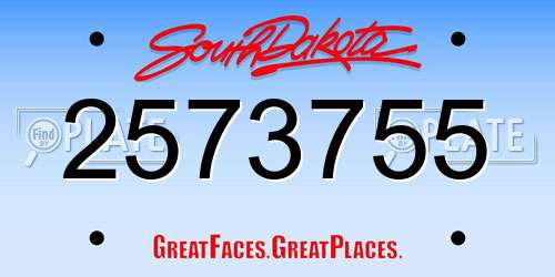 2573755 South Dakota License Plate