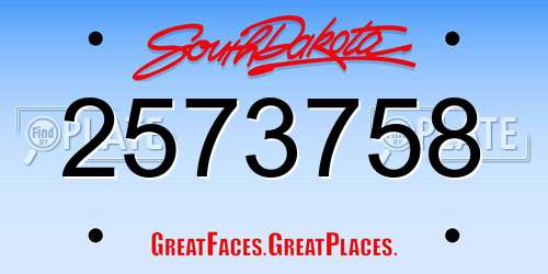 2573758 South Dakota License Plate