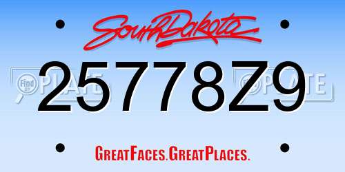 25778Z9 South Dakota License Plate