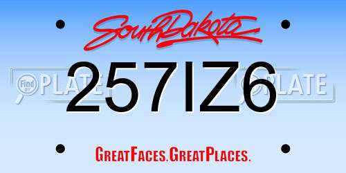 257IZ6 South Dakota License Plate