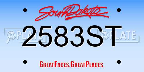 2583ST South Dakota License Plate