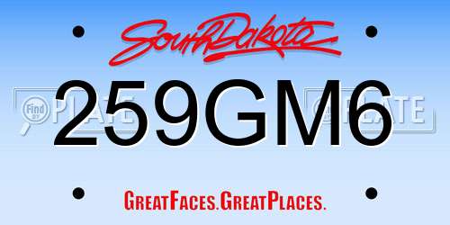 259GM6 South Dakota License Plate