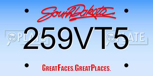 259VT5 South Dakota License Plate