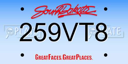 259VT8 South Dakota License Plate