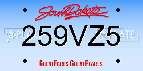259VZ5 South Dakota License Plate