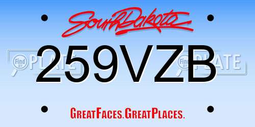 259VZB South Dakota License Plate