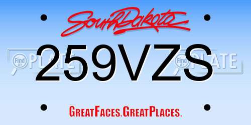 259VZS South Dakota License Plate
