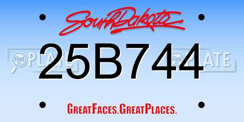 25B744 South Dakota License Plate