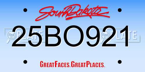 25BO921 South Dakota License Plate