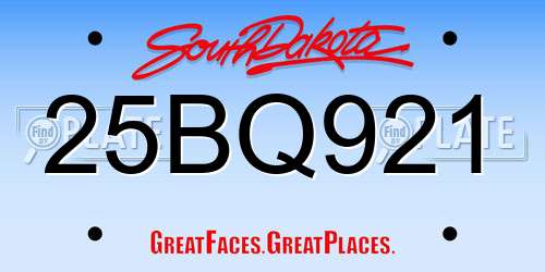25BQ921 South Dakota License Plate